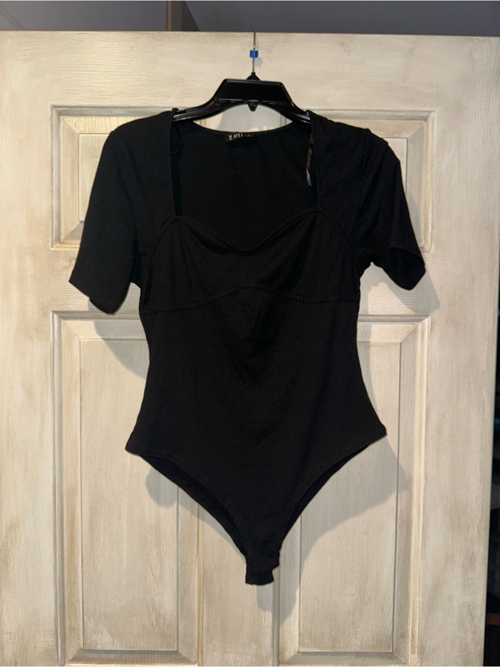 Very J Black Ribbed Short Sleeve Bodysuit